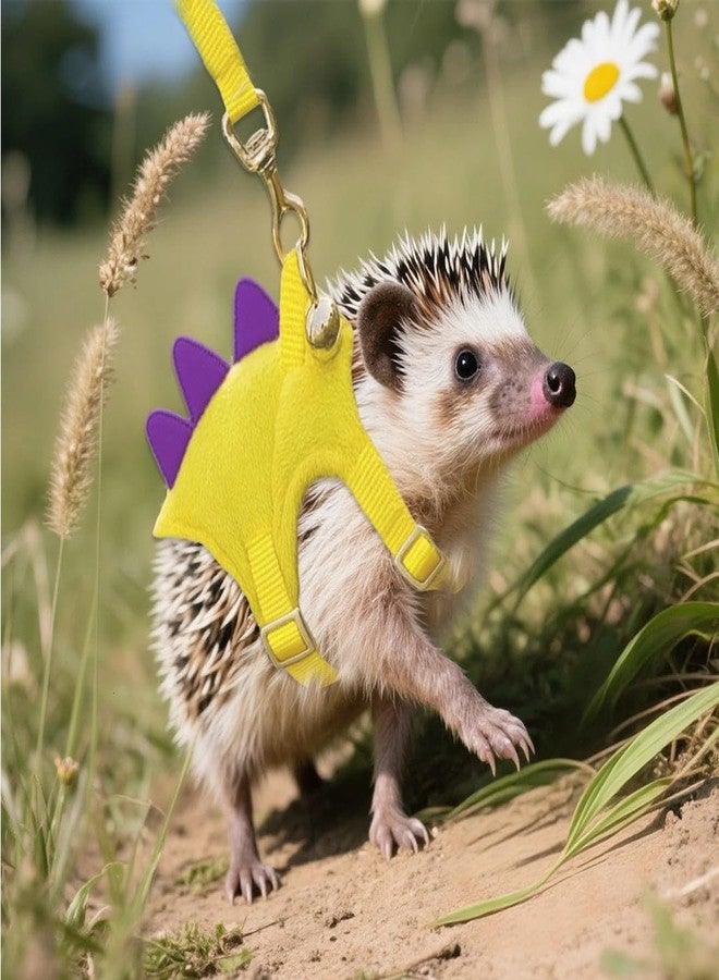 Luchike Yellow Dinosaur Hedgehog Leash and Harness Ferret Harness and Leash Set Hedgehog Accessories Adjustable Hamster Clothes Guinea Pig Outfits for Training Playing - Image 4